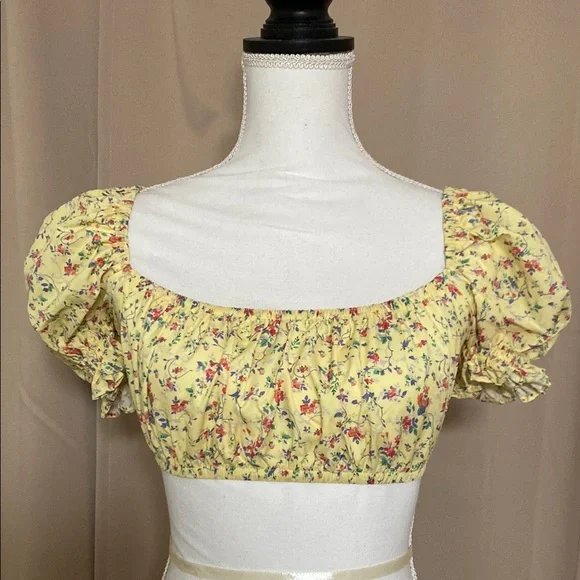 Love + Harmony Floral Yellow Puff Sleeve Top medium - Picture 2 of 7